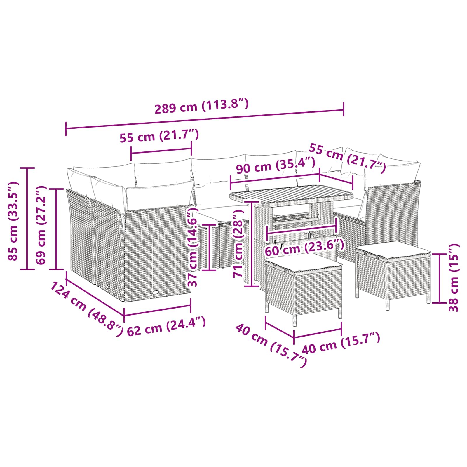 Garten-Sofa-Set 10 pcs Schwarz Poly-Rattan
