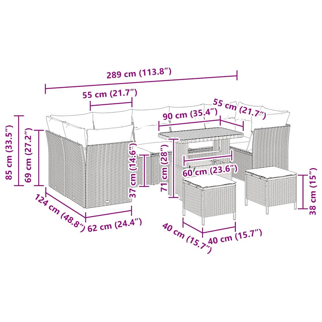Garten-Sofa-Set 10 pcs Grau Poly-Rattan