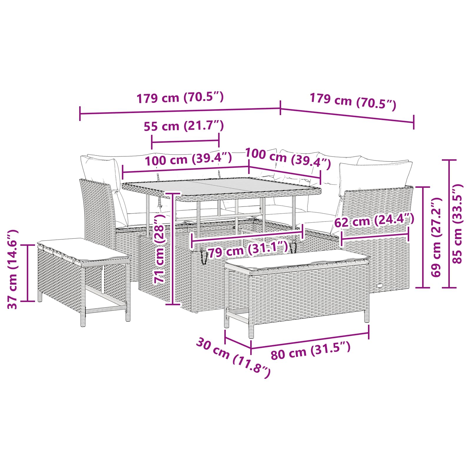 Garten-Sofa-Set 8 pcs Schwarz Poly-Rattan
