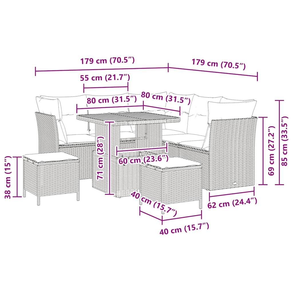 Garten-Sofa-Set 8 pcs Schwarz Poly-Rattan