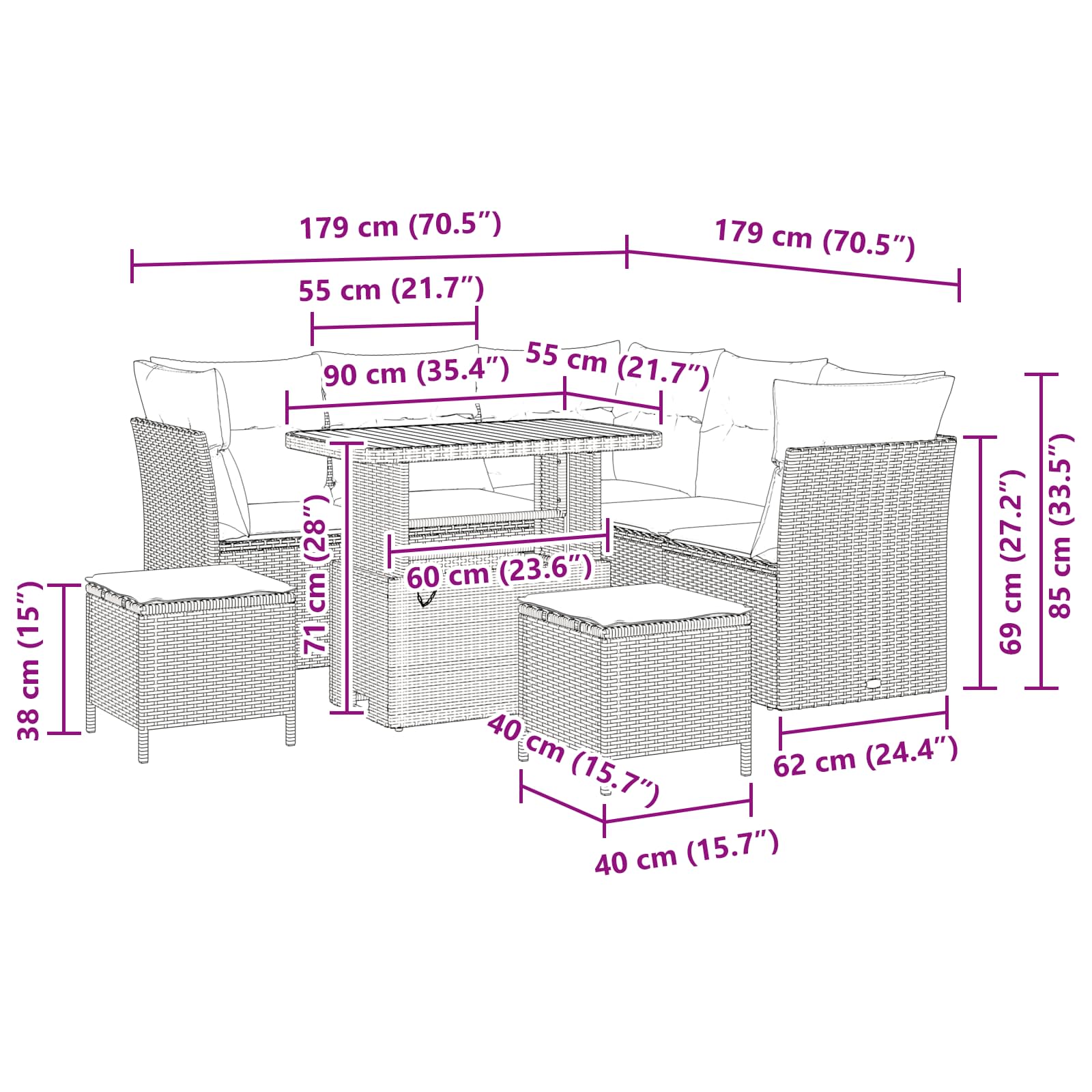 Garten-Sofa-Set 8 pcs Schwarz Poly-Rattan