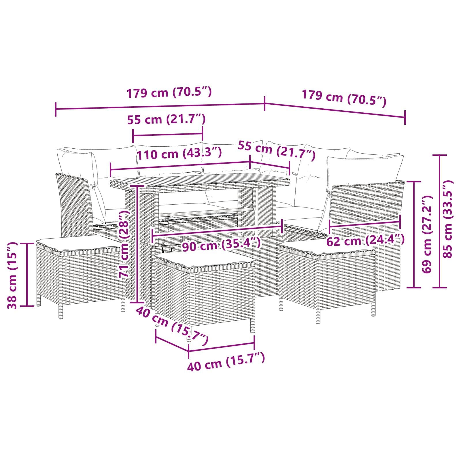 Garten-Sofa-Set 9 pcs Schwarz Poly-Rattan