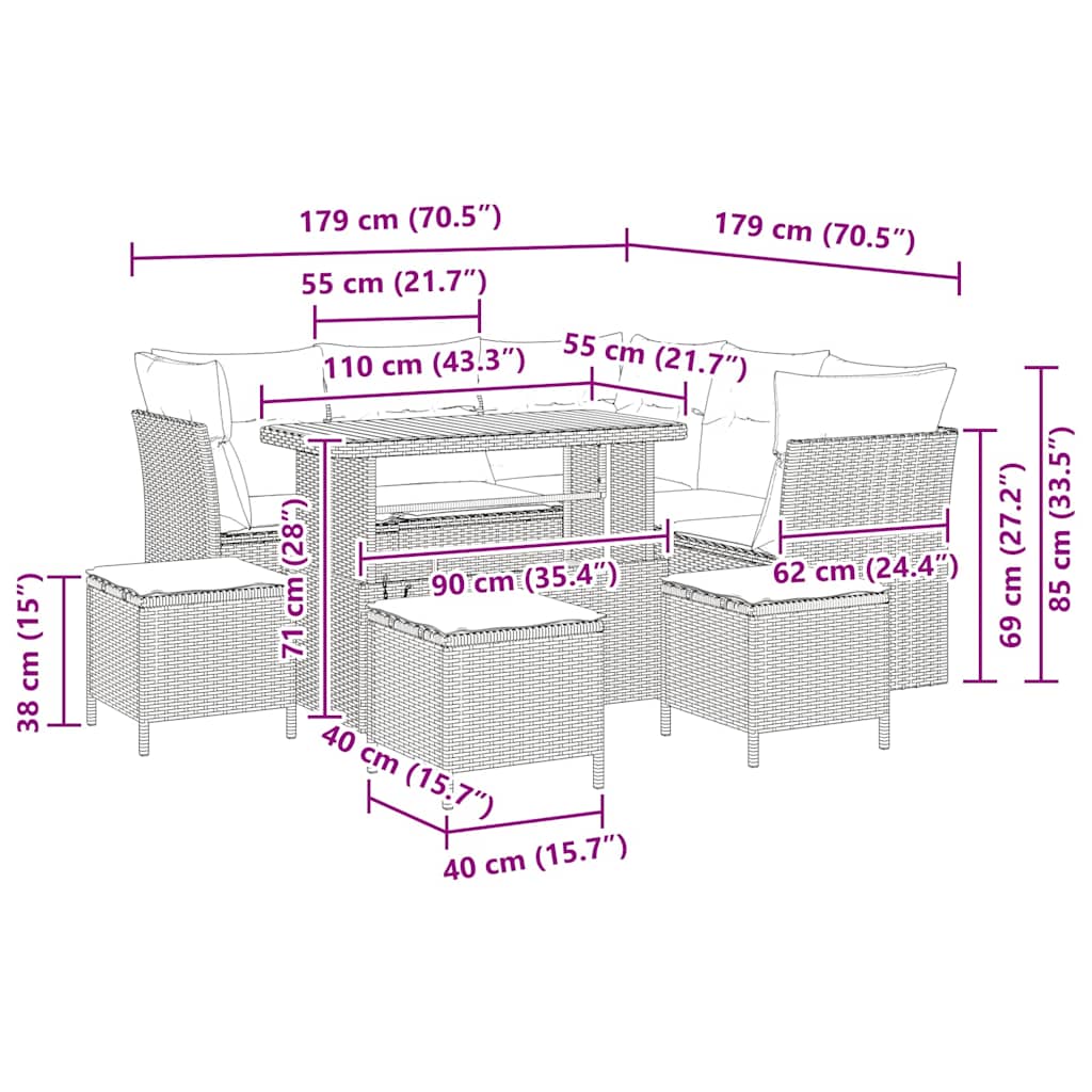 Garten-Sofa-Set 9 pcs Schwarz Poly-Rattan