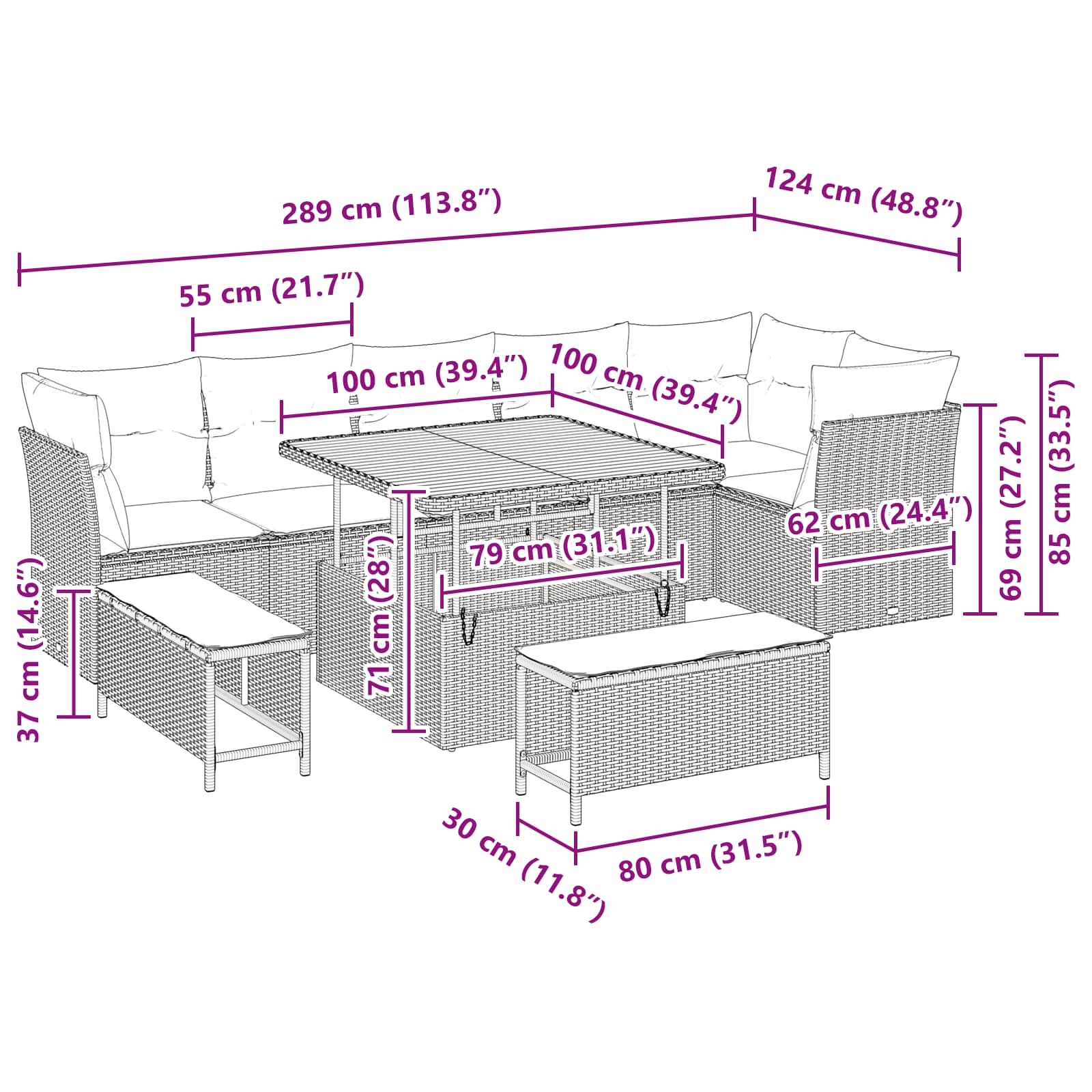 Garten-Sofa-Set 9 pcs Schwarz Poly-Rattan