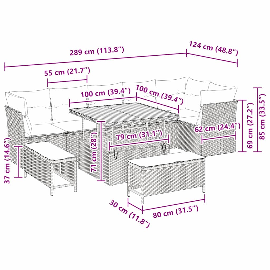 Garten-Sofa-Set 9 pcs Beige Poly-Rattan
