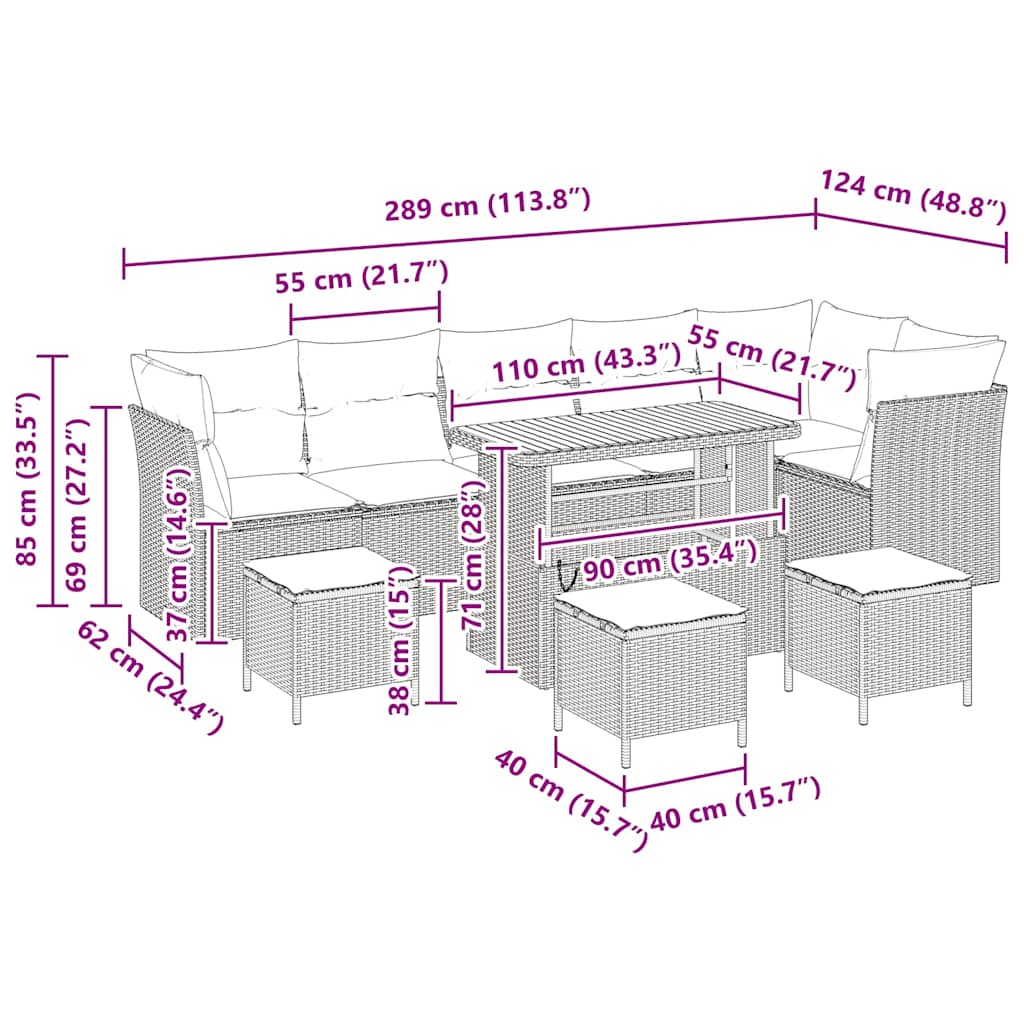 Garten-Sofa-Set 10 pcs Grau Poly-Rattan