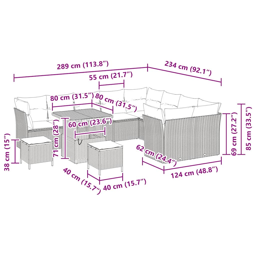 Garten-Sofa-Set 12 pcs Schwarz Poly-Rattan
