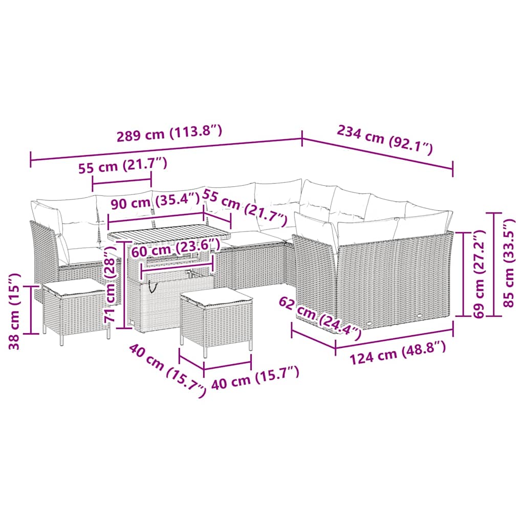 Garten-Sofa-Set 12 pcs Schwarz Poly-Rattan