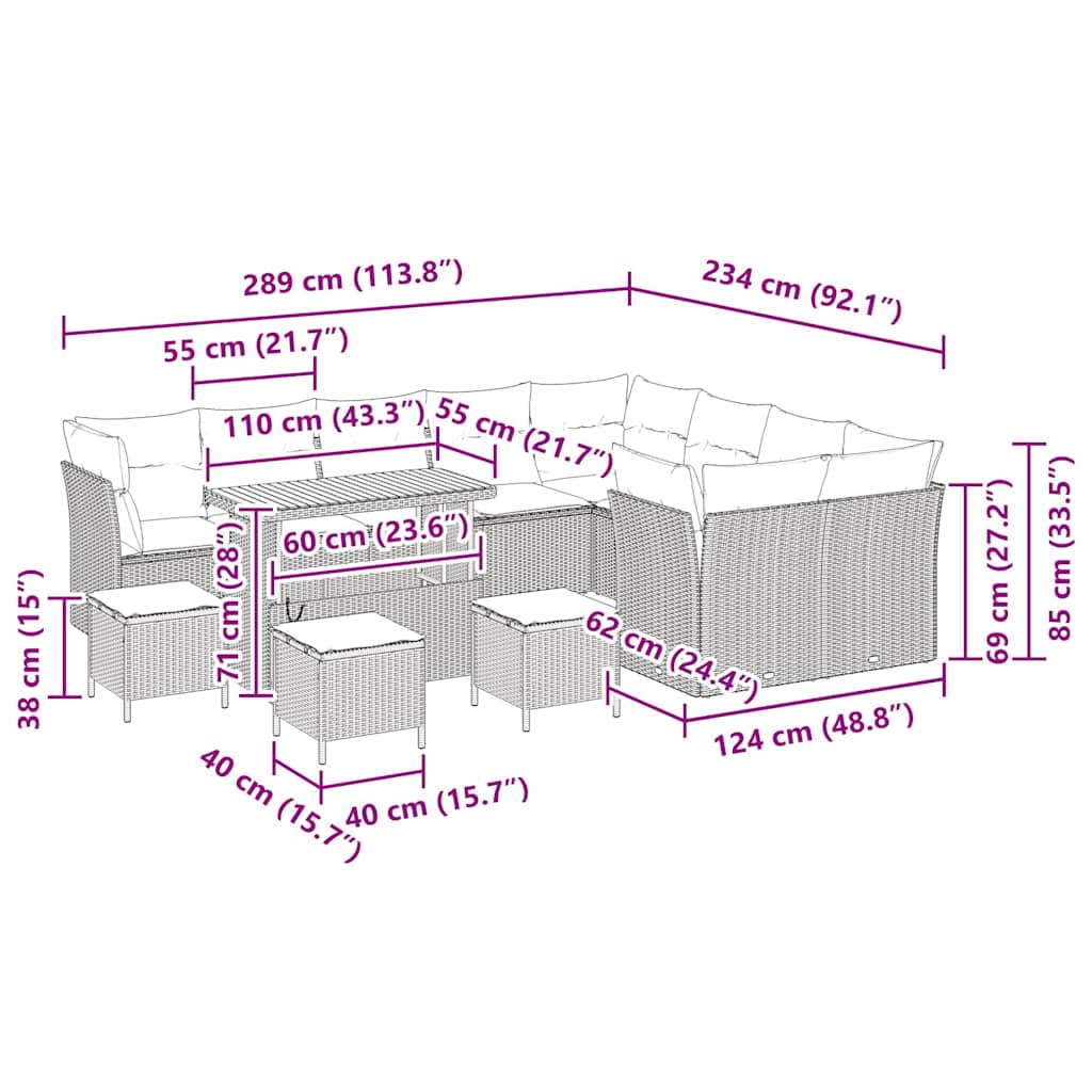 Garten-Sofa-Set 13 pcs Beige Poly-Rattan