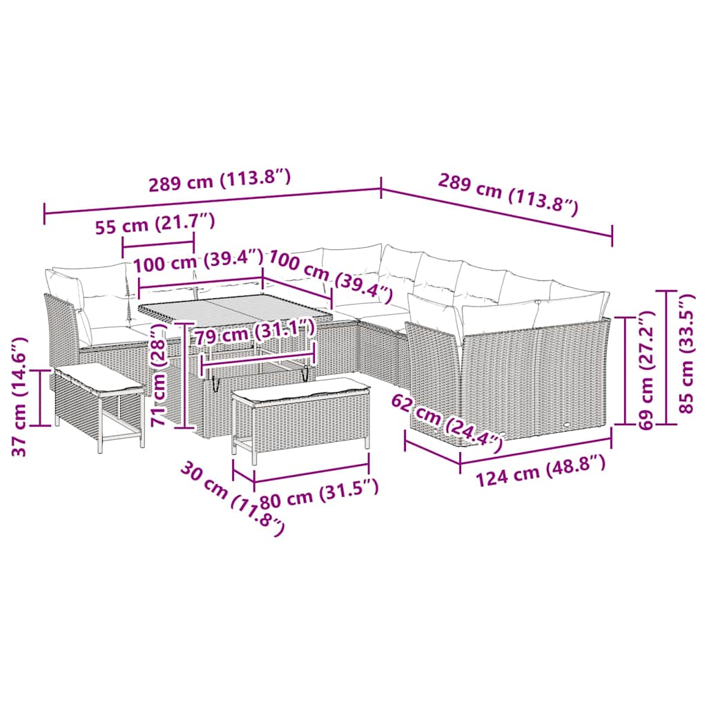 Garten-Sofa-Set 13 pcs Grau Poly-Rattan