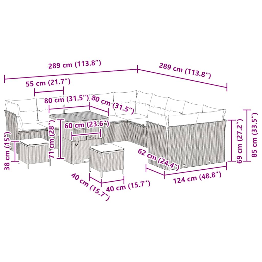 Garten-Sofa-Set 13 pcs Schwarz Poly-Rattan