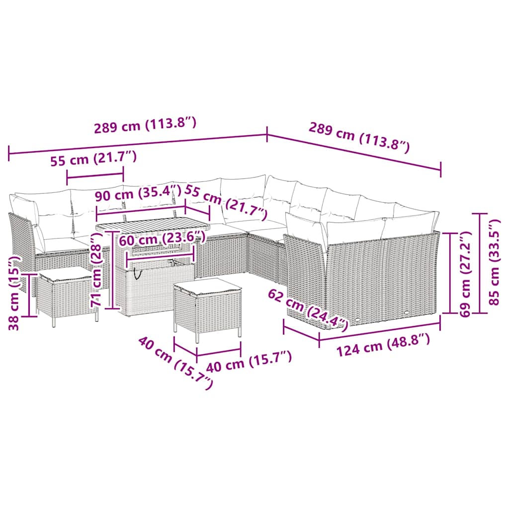 Garten-Sofa-Set 13 pcs Grau Poly-Rattan