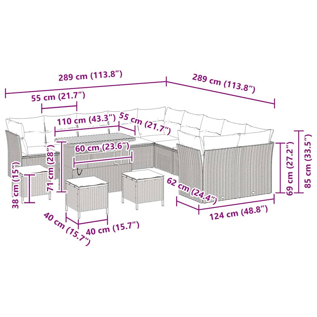 Garten-Sofa-Set 14 pcs Schwarz Poly-Rattan