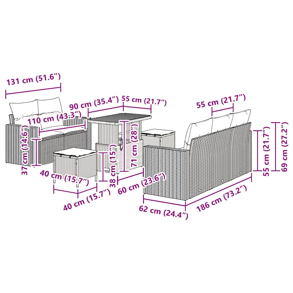 Garten-Sofa-Set 8 pcs Schwarz Poly-Rattan