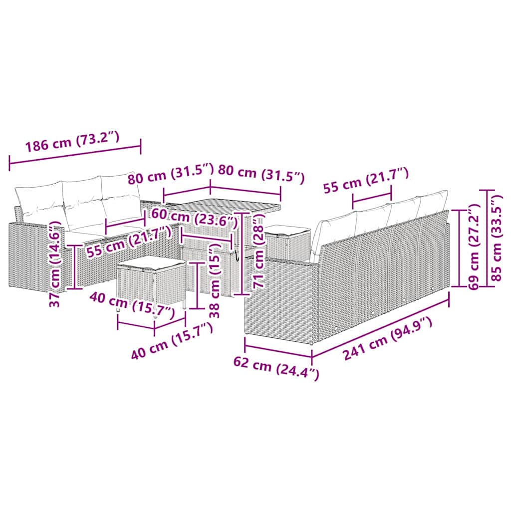 Garten-Sofa-Set 10 pcs Schwarz Poly-Rattan
