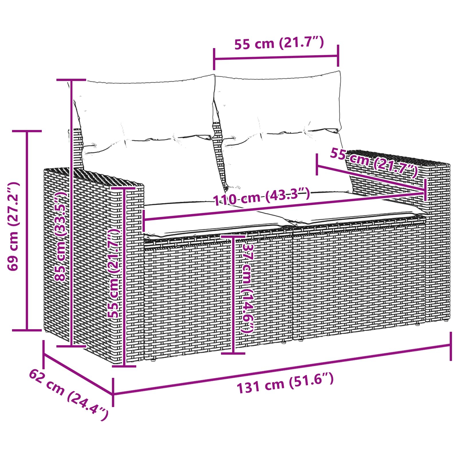 Garten-Sofa-Set 11 pcs Schwarz Poly-Rattan