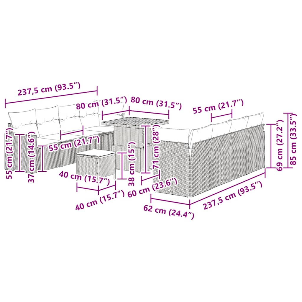 Garten-Sofa-Set 11 pcs Beige Poly-Rattan