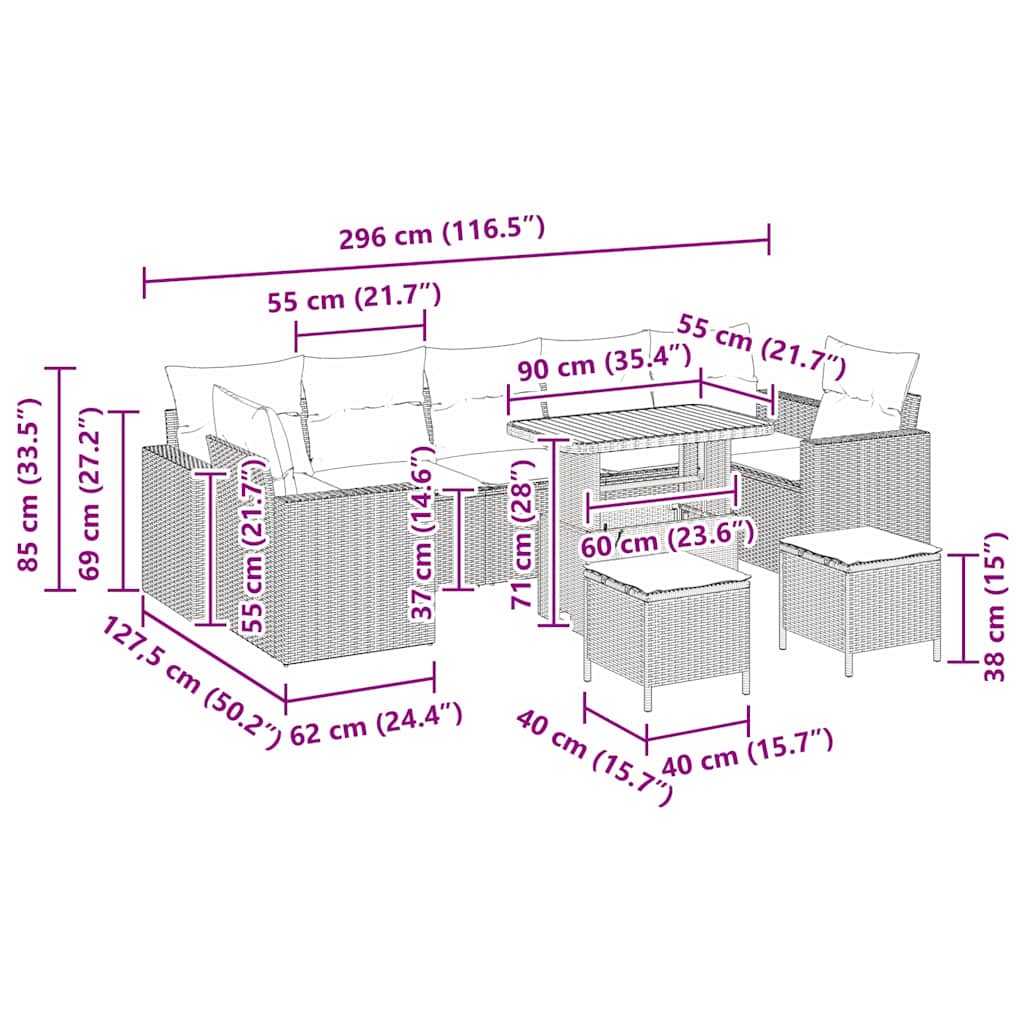 Garten-Sofa-Set 10 pcs Beige Poly-Rattan