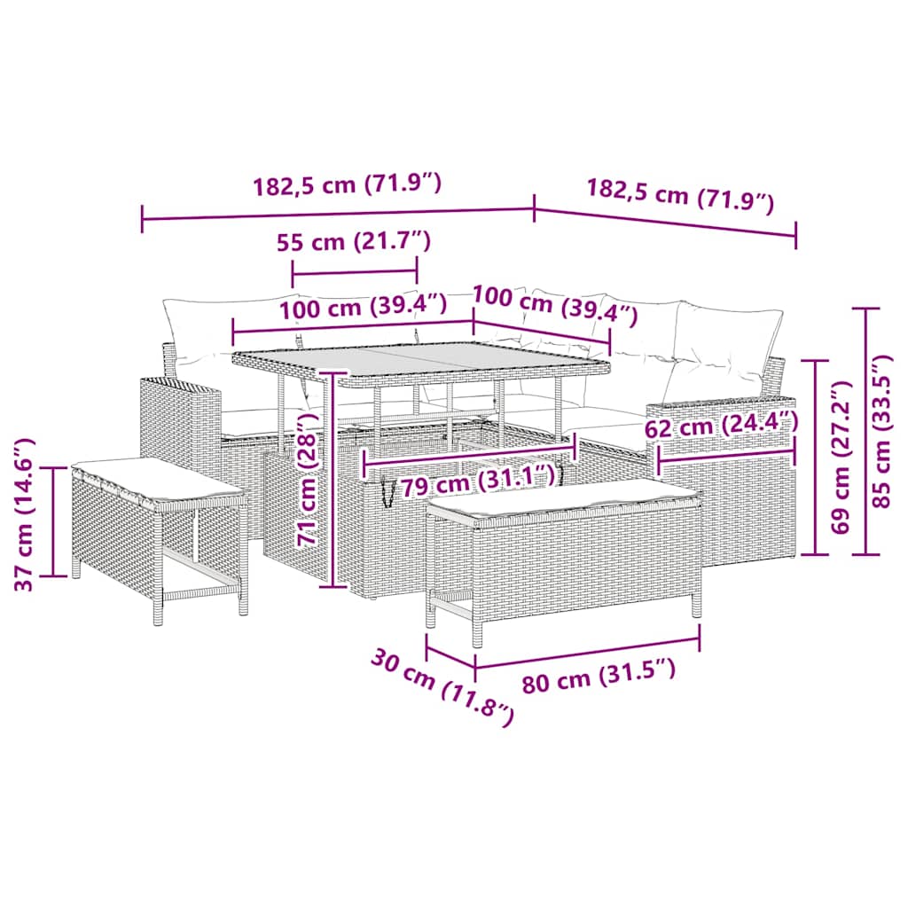 Garten-Sofa-Set 8 pcs Schwarz Poly-Rattan