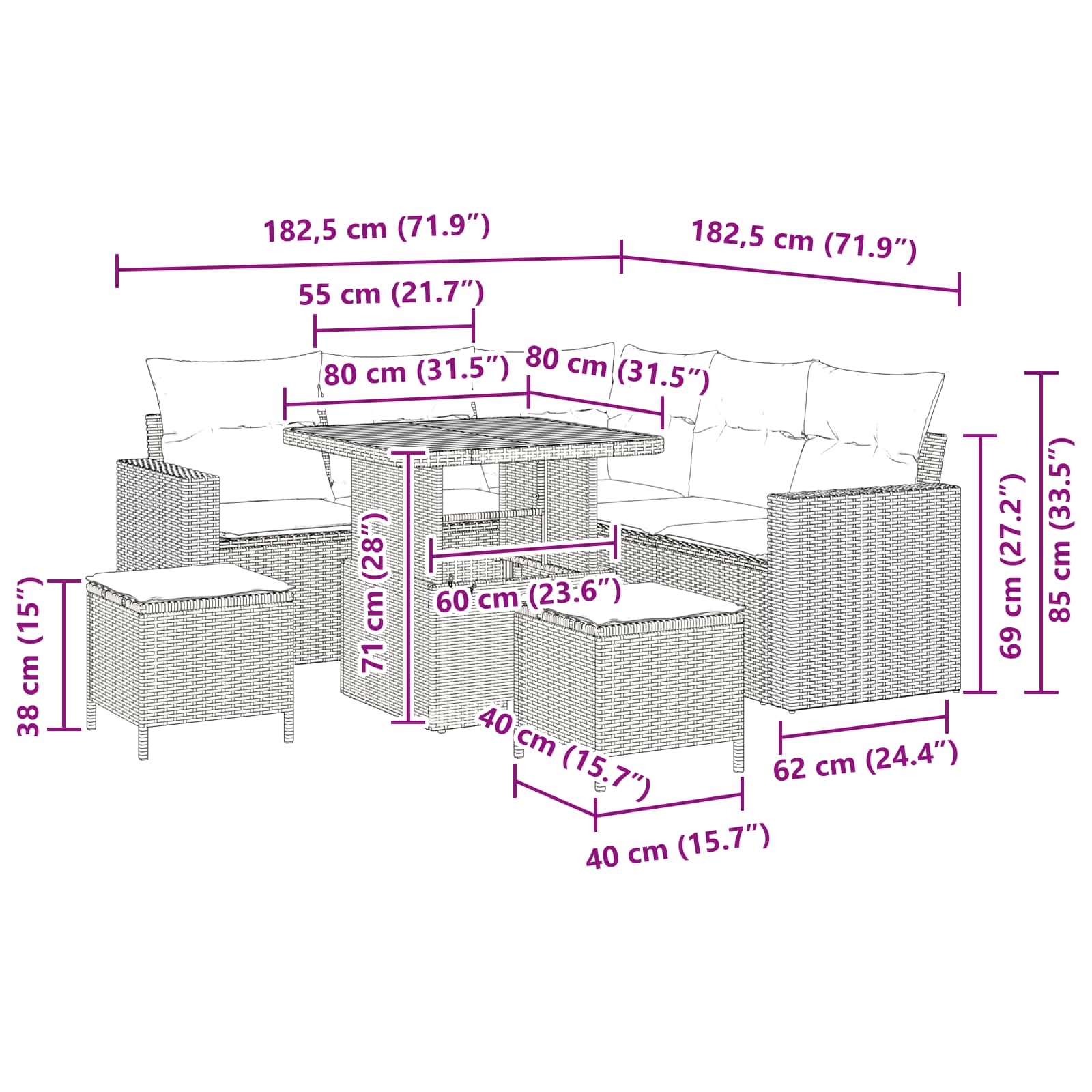 Garten-Sofa-Set 8 pcs Schwarz Poly-Rattan