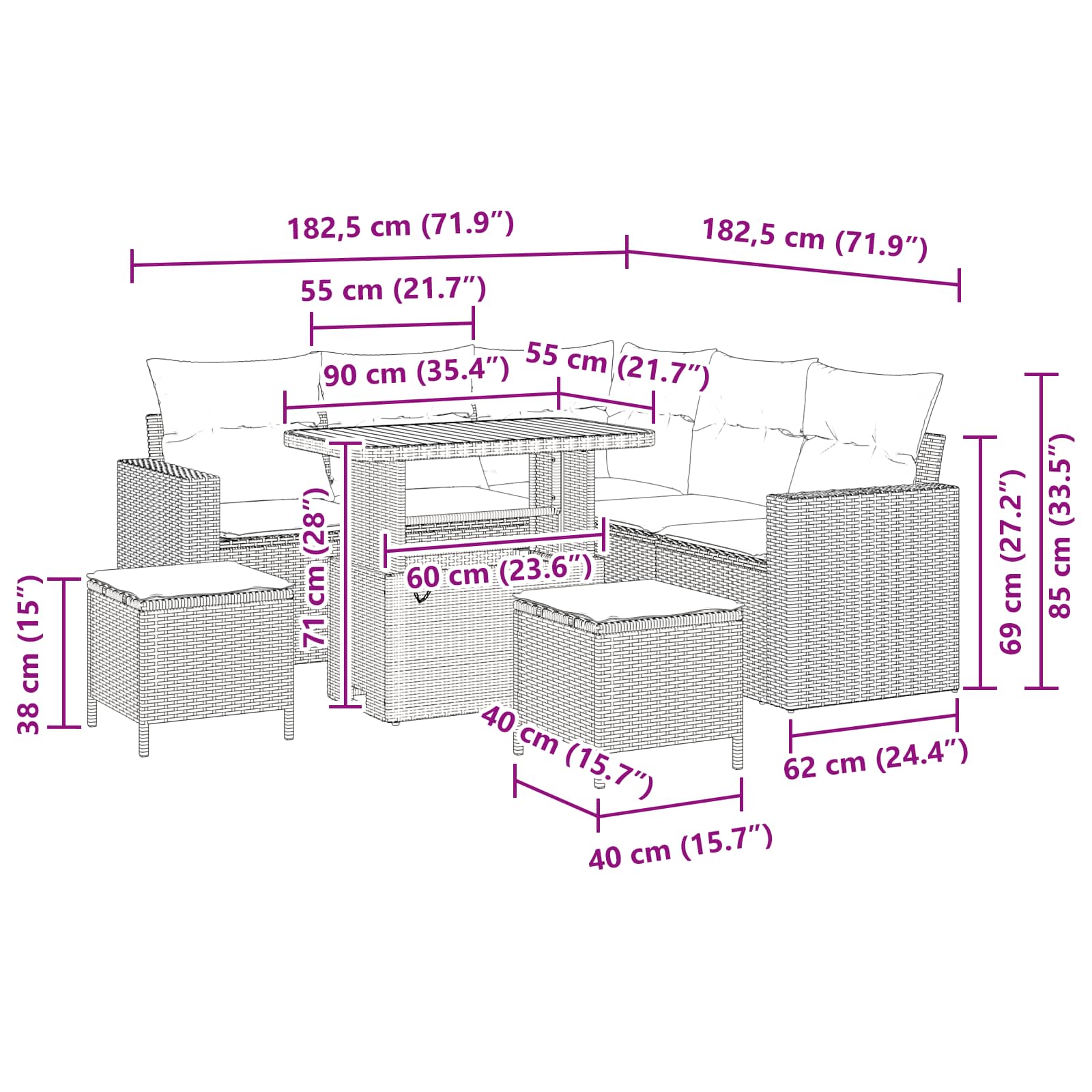 Garten-Sofa-Set 8 pcs Schwarz Poly-Rattan