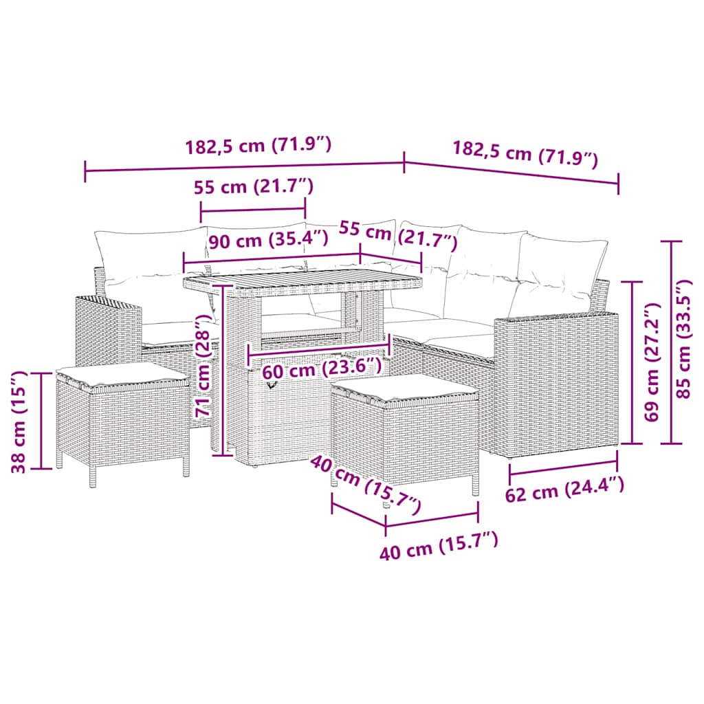 Garten-Sofa-Set 8 pcs Grau Poly-Rattan