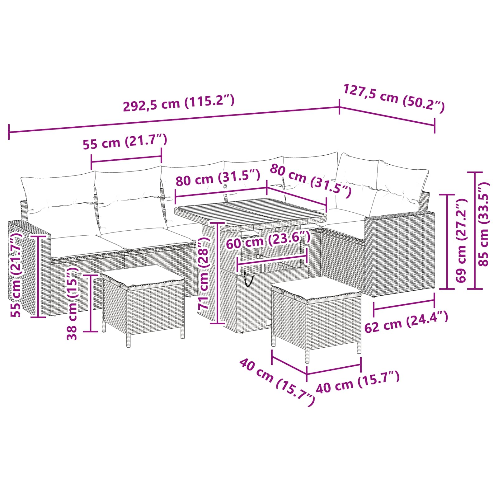 Garten-Sofa-Set 9 pcs Schwarz Poly-Rattan