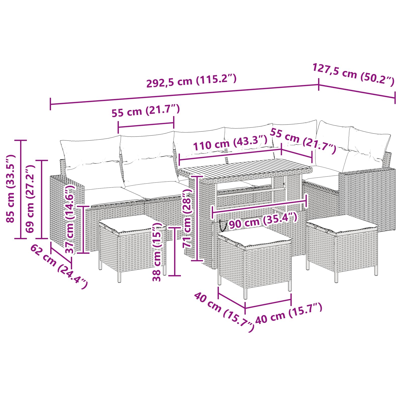 Garten-Sofa-Set 10 pcs Schwarz Poly-Rattan