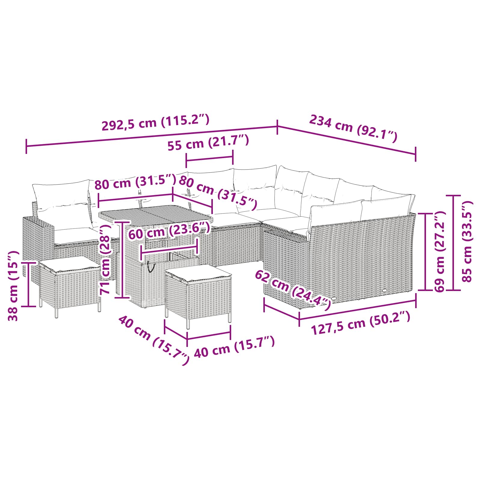 Garten-Sofa-Set 12 pcs Schwarz Poly-Rattan