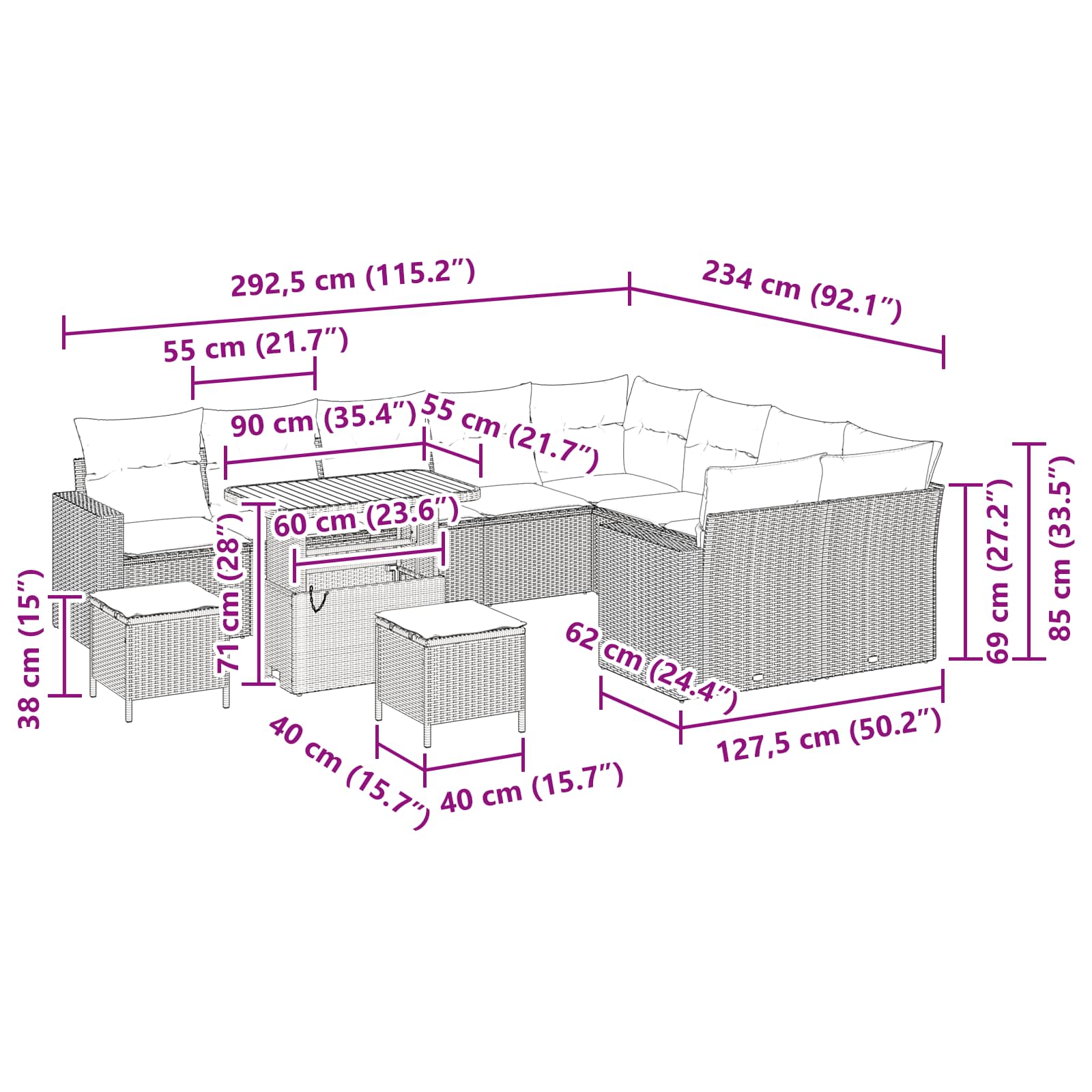 Garten-Sofa-Set 12 pcs Schwarz Poly-Rattan