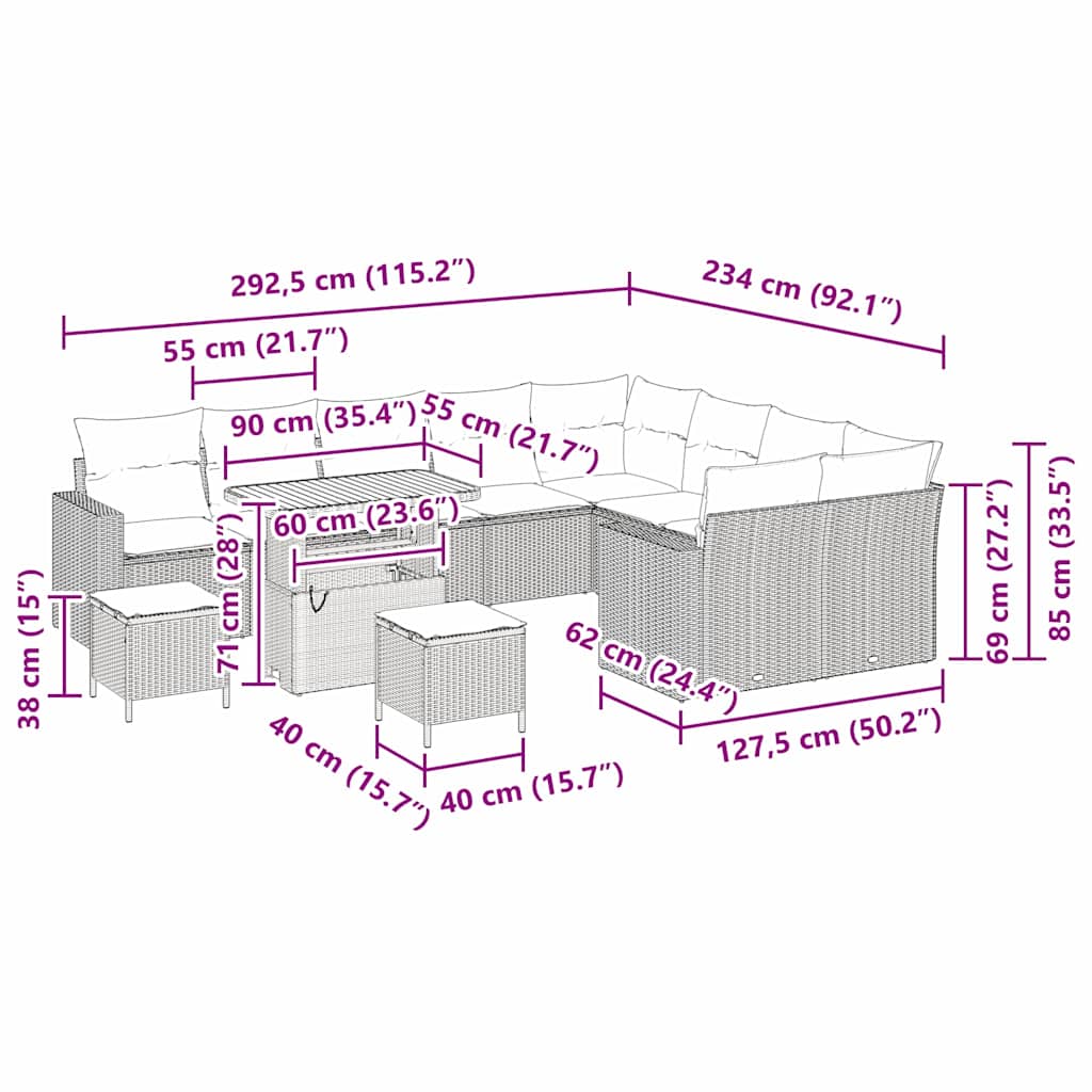 Garten-Sofa-Set 12 pcs Grau Poly-Rattan