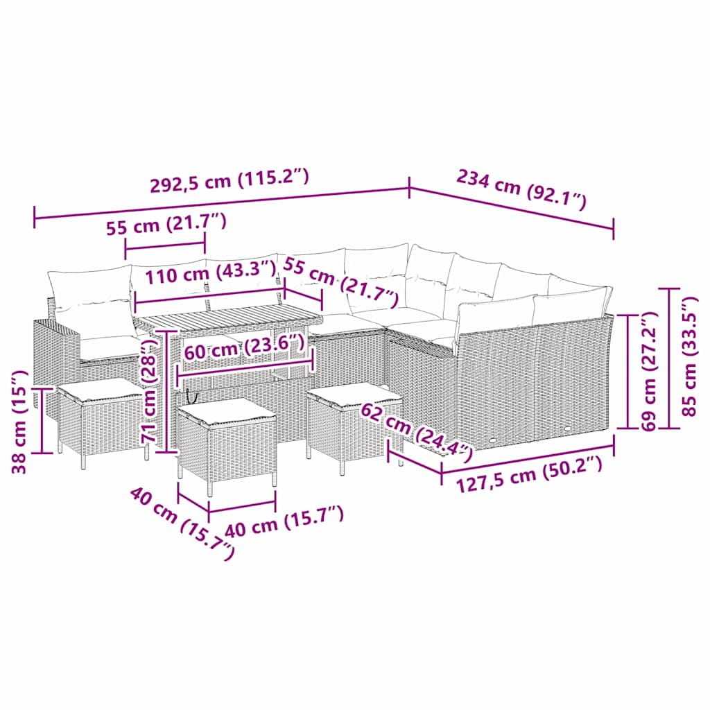 Garten-Sofa-Set 13 pcs Schwarz Poly-Rattan
