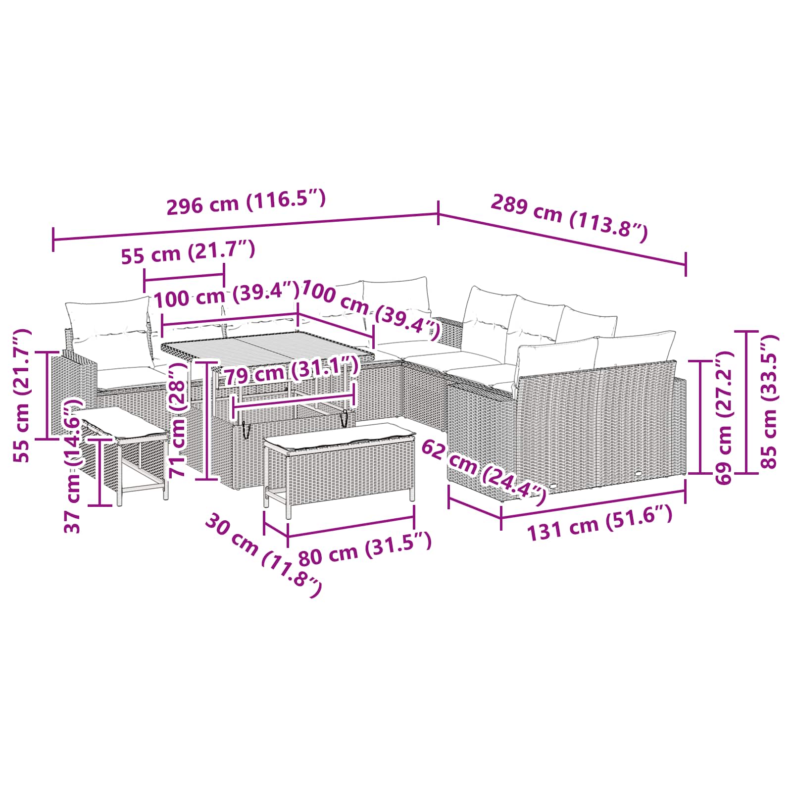 Garten-Sofa-Set 13 pcs Schwarz Poly-Rattan