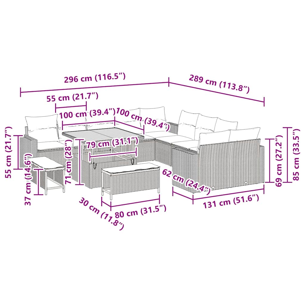 Garten-Sofa-Set 13 pcs Schwarz Poly-Rattan