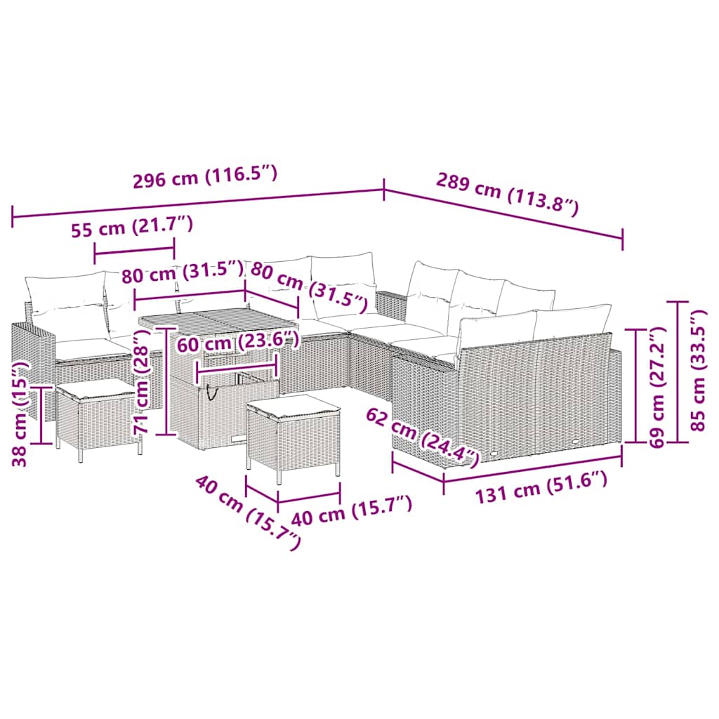 Garten-Sofa-Set 13 pcs Schwarz Poly-Rattan