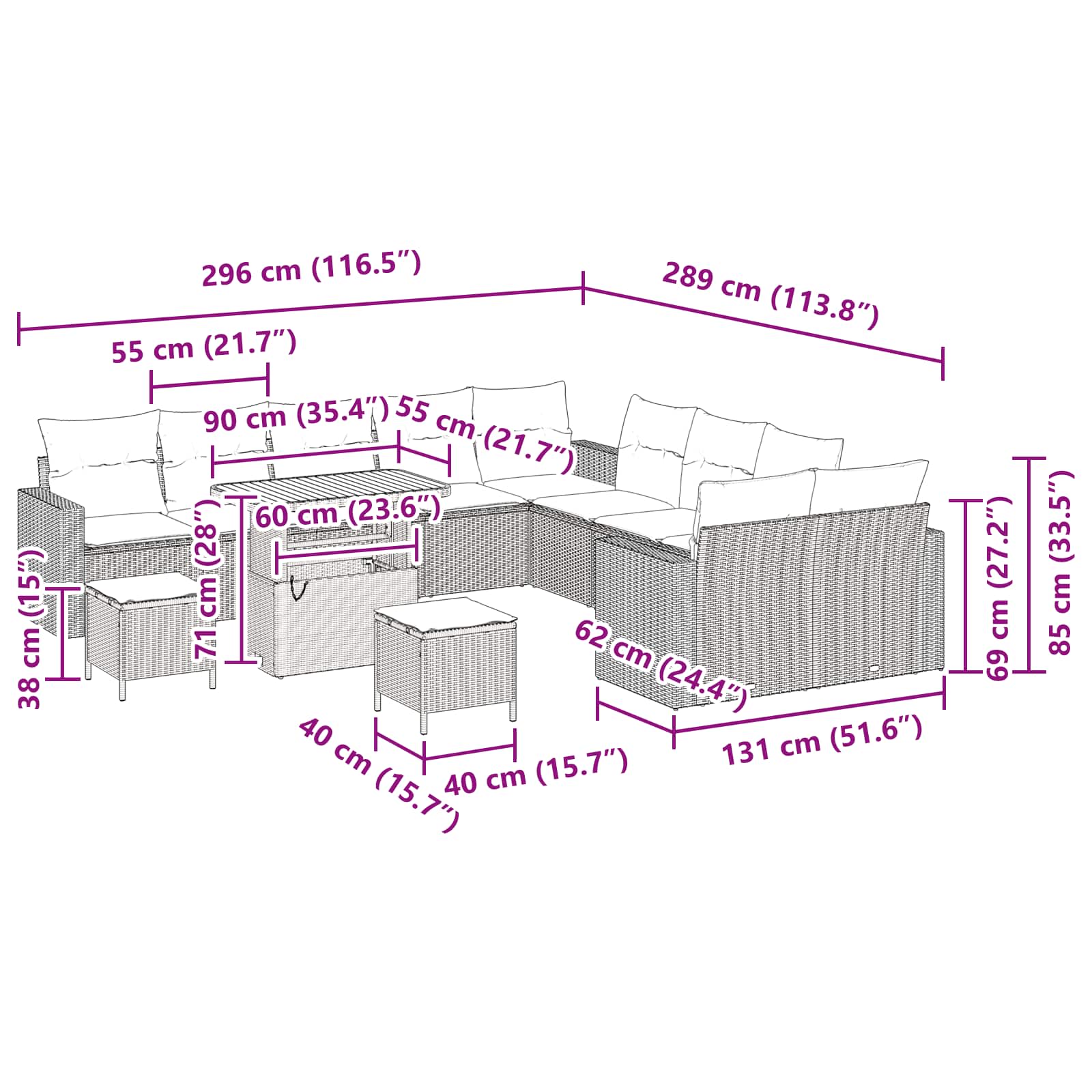 Garten-Sofa-Set 13 pcs Schwarz Poly-Rattan