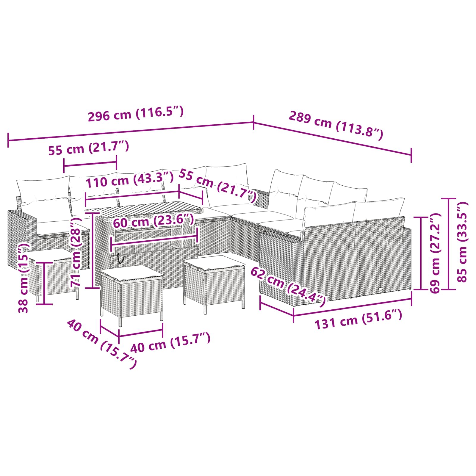 Garten-Sofa-Set 14 pcs Schwarz Poly-Rattan