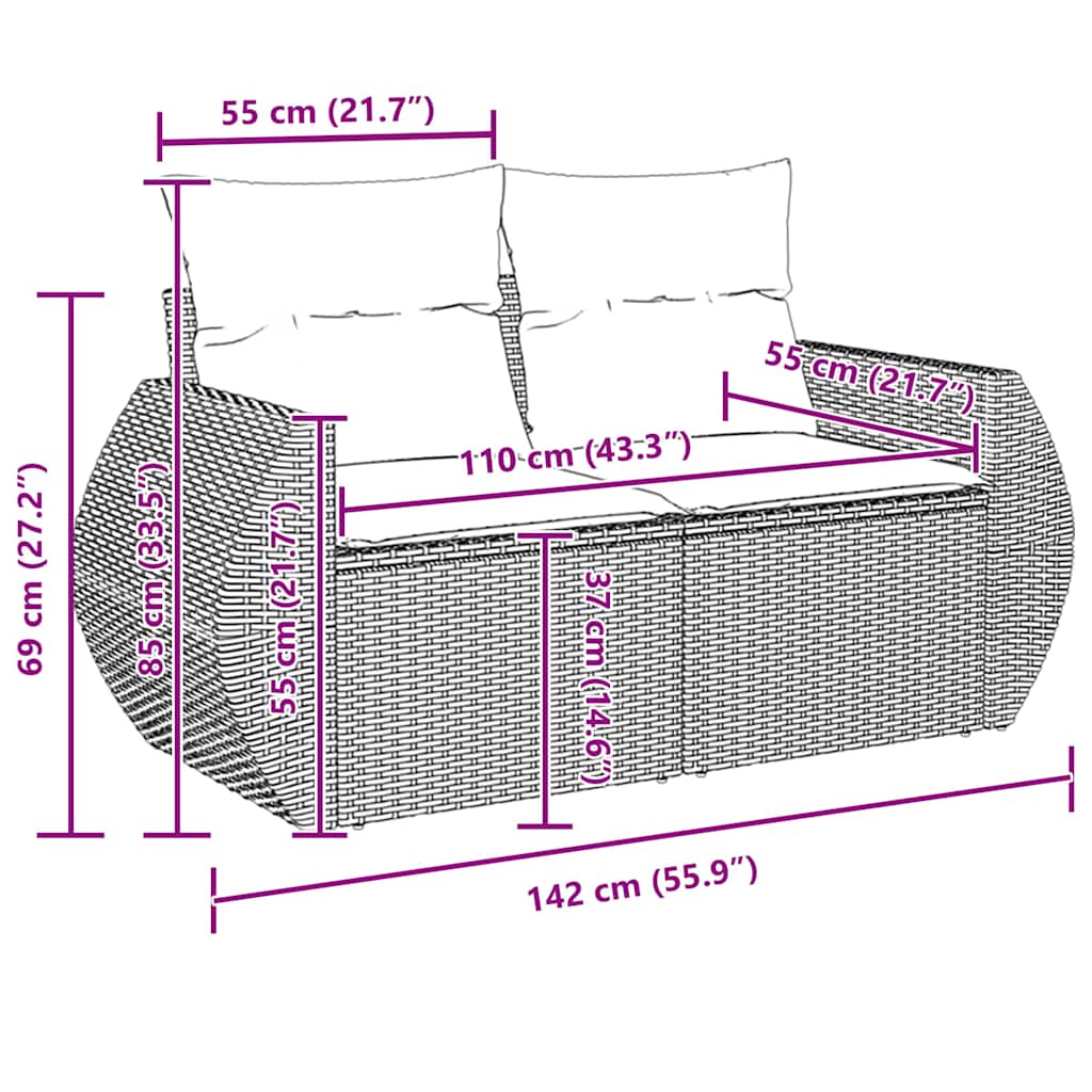 Garten-Sofa-Set 10 pcs Grau Poly-Rattan