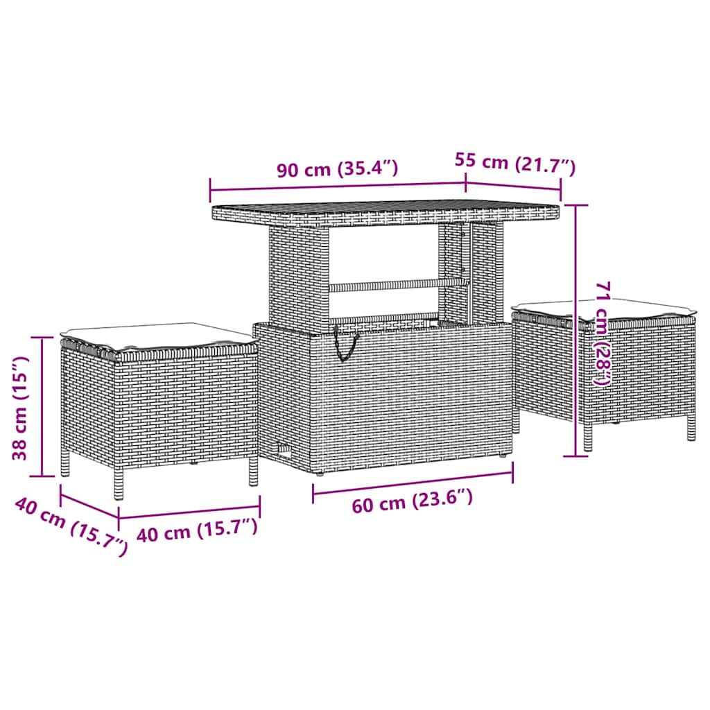 Garten-Sofa-Set mit Speicher 9 pcs Beige Poly Rattan