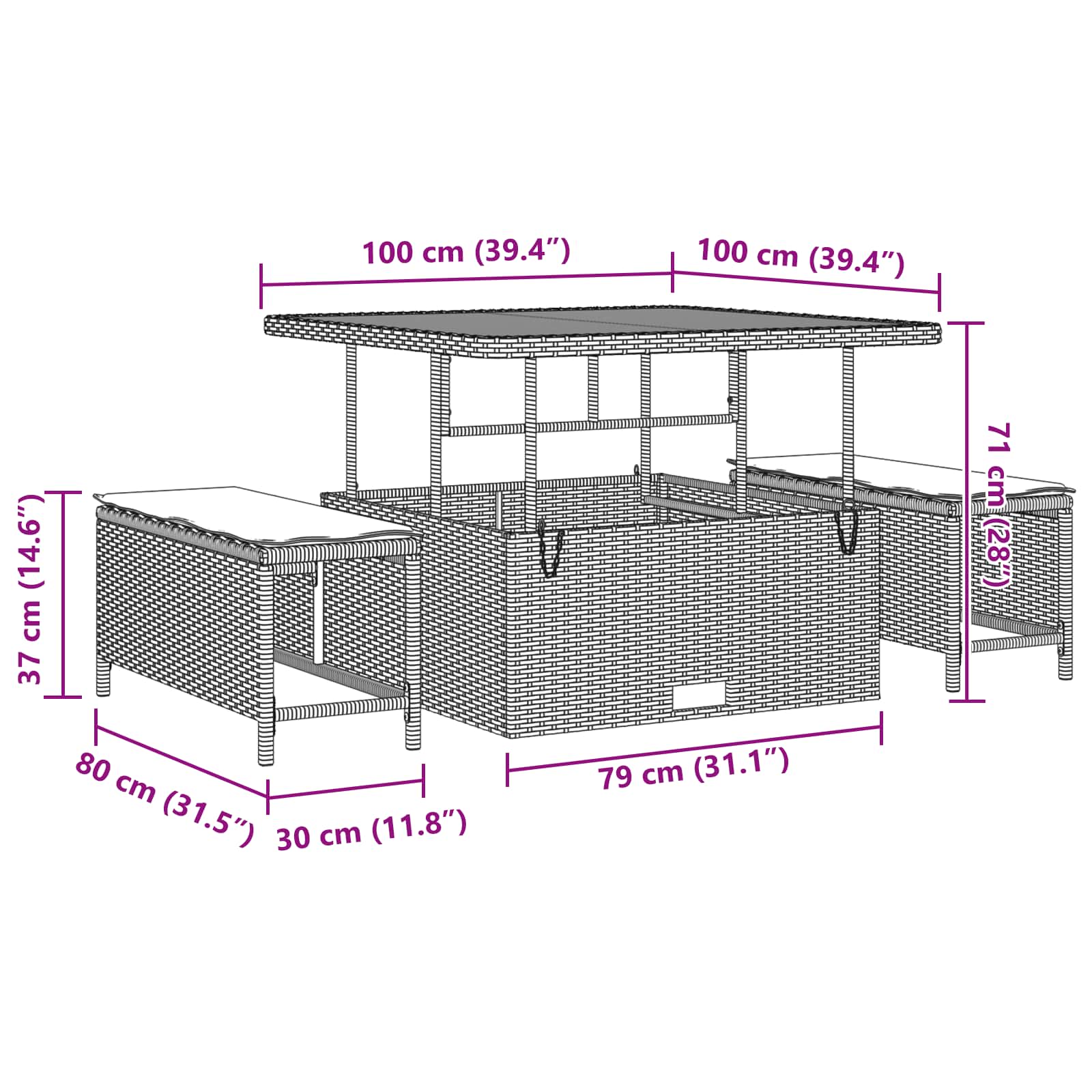Garten-Sofa-Set 8 pcs Schwarz Poly-Rattan