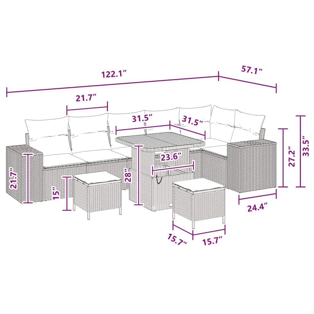 Garten-Sofa-Set 9 pcs Schwarz Poly-Rattan