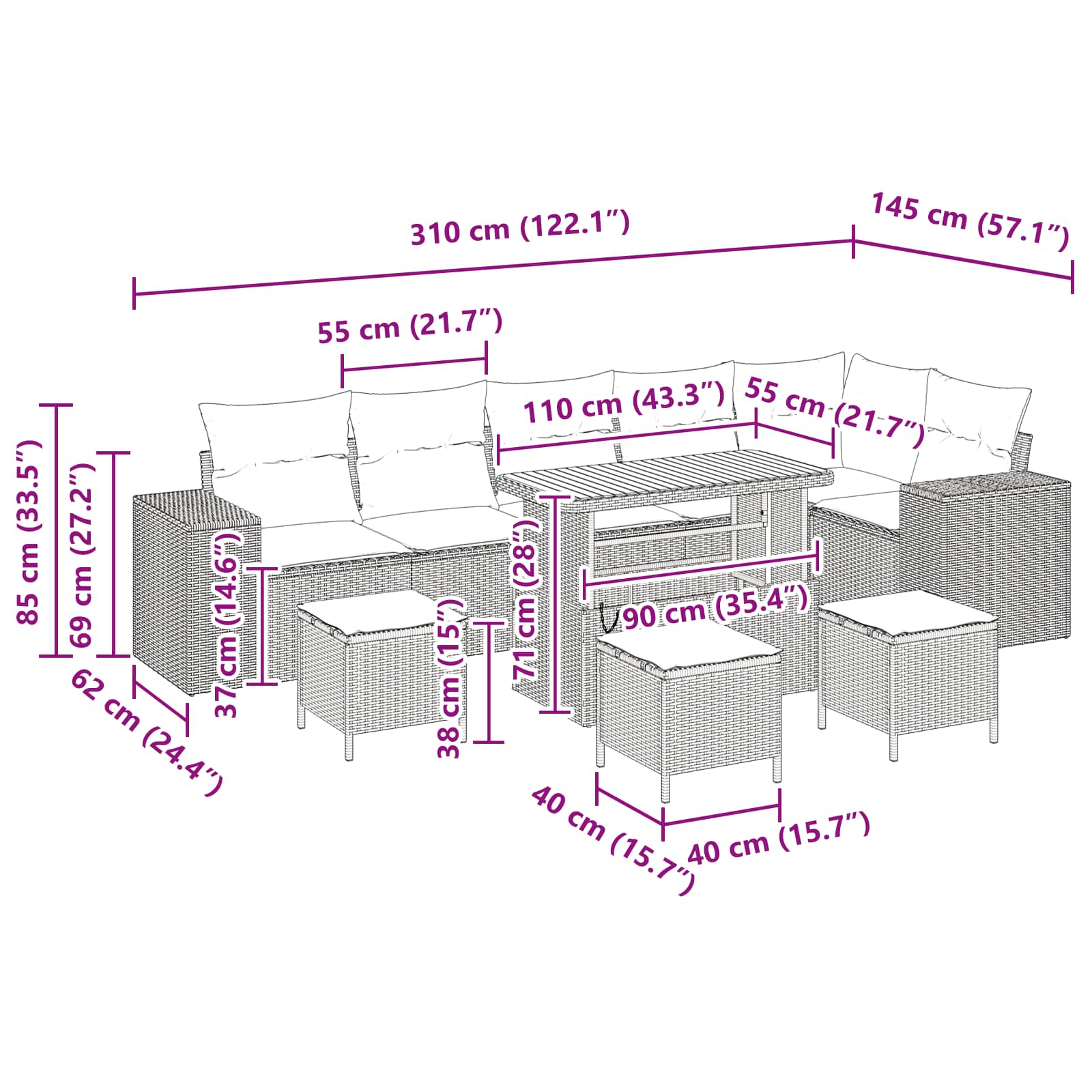 Garten-Sofa-Set 10 pcs Schwarz Poly-Rattan