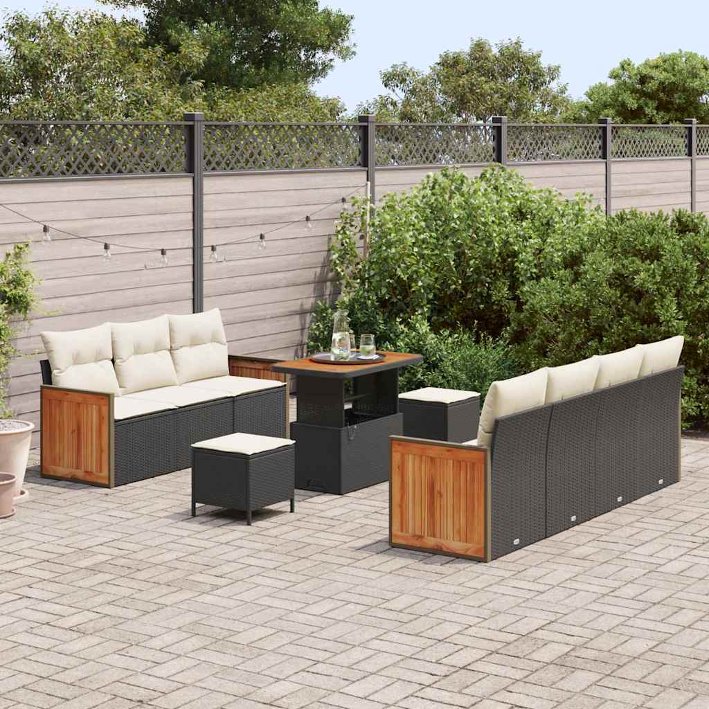 Garten-Sofa-Set 10 pcs Schwarz und Creme 90 x 55 x 71 cm