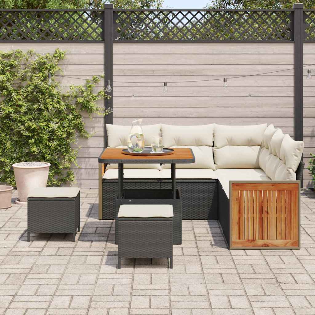 Garten-Sofa-Set 8 pcs Schwarz und Creme 80 x 80 x 71 cm