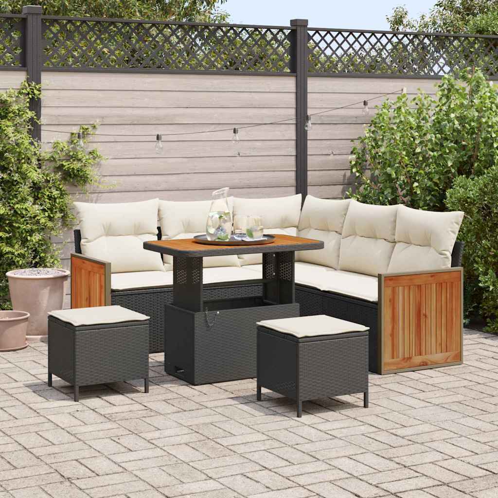 Garten-Sofa-Set 8 pcs Schwarz und Creme 90 x 55 x 71 cm
