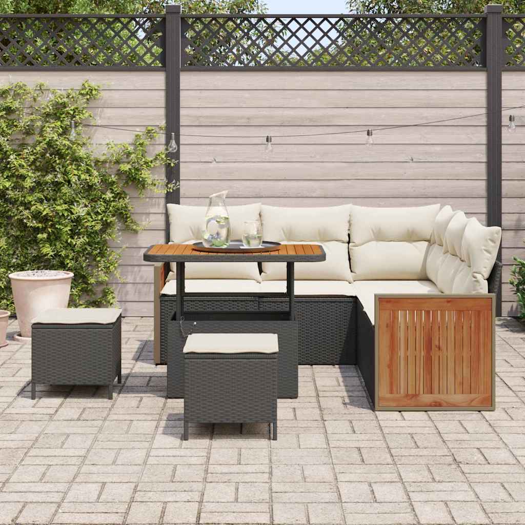 Garten-Sofa-Set 8 pcs Schwarz und Creme 90 x 55 x 71 cm
