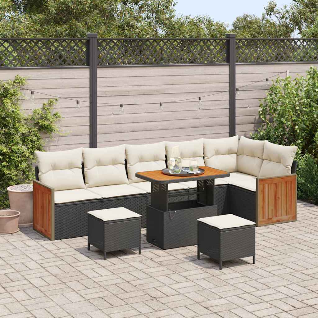 Garten-Sofa-Set 9 pcs Schwarz und Creme 90 x 55 x 71 cm