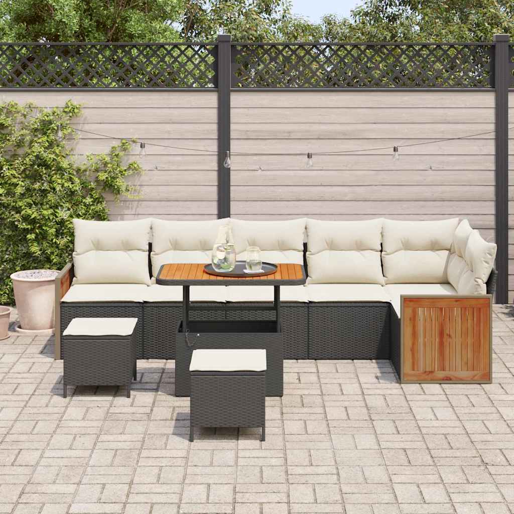 Garten-Sofa-Set 9 pcs Schwarz und Creme 90 x 55 x 71 cm