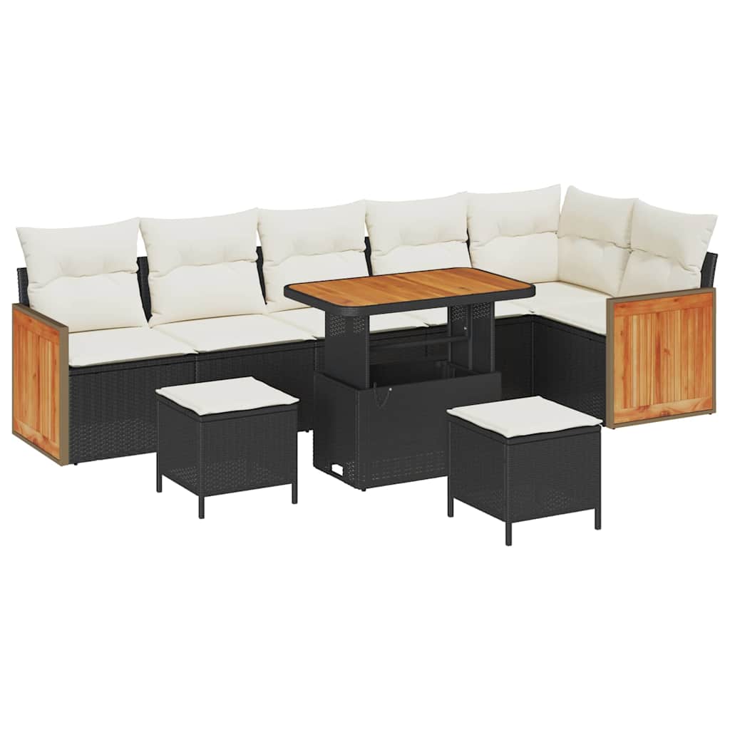 Garten-Sofa-Set 9 pcs Schwarz und Creme 90 x 55 x 71 cm