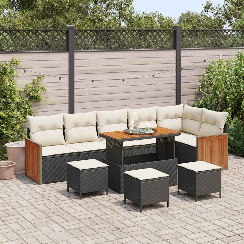 Garten-Sofa-Set 10 pcs Schwarz und Creme 110 x 55 x 71 cm